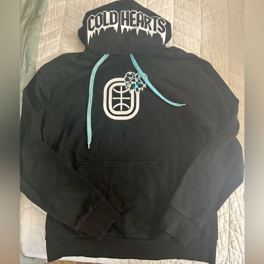 Cold Hearts ILY Black Hoodie with Blue Details, Mens Small